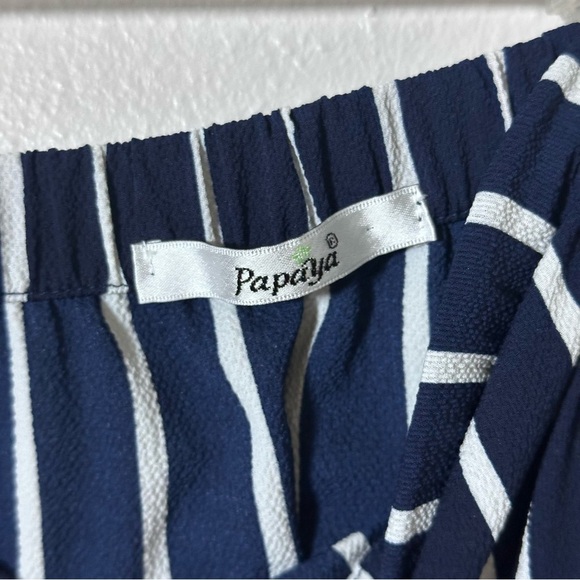 Papaya Women's Blue/white Stripe Jumper Crop Palazzo Strapless Belted Small - Picture 5 of 8